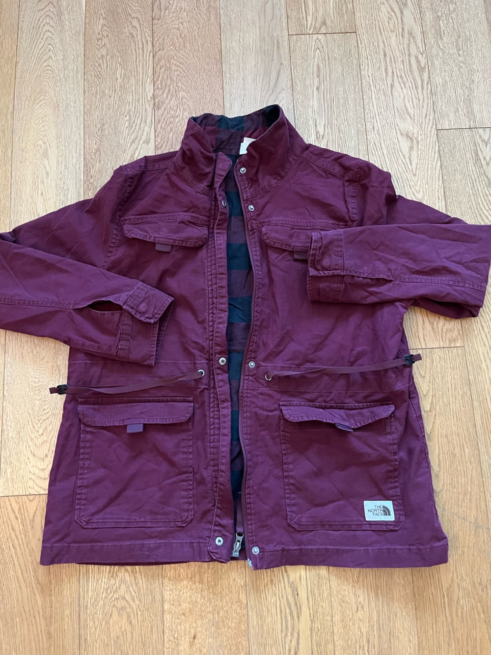 The North Face Burgundy Utility Parka Jacket Womens XL Flannel Lined Cargo Coat